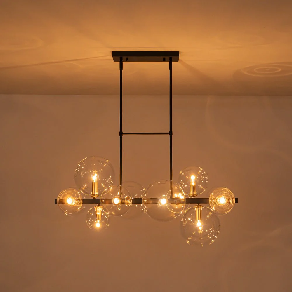 12-Light Black Brass Sputnik Glass Bubble Linear Island Pendant - Image 4