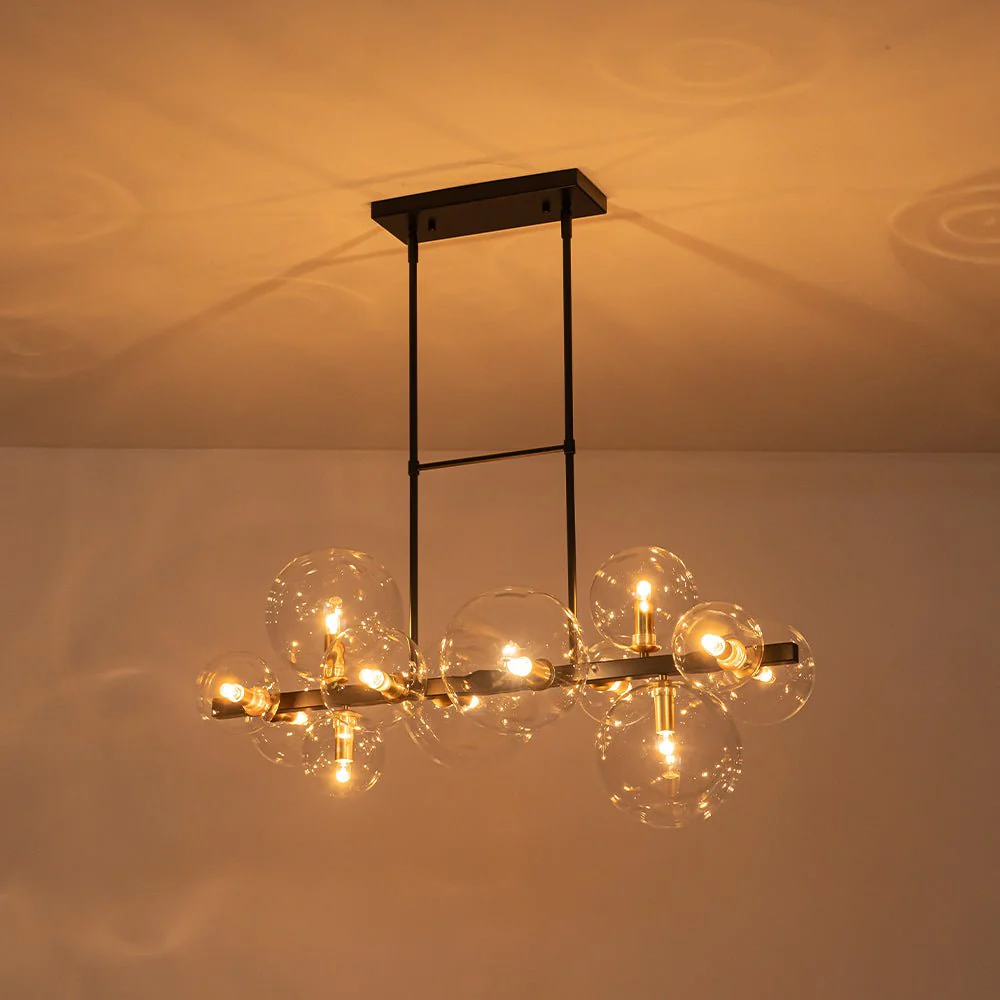 12-Light Black Brass Sputnik Glass Bubble Linear Island Pendant - Image 5
