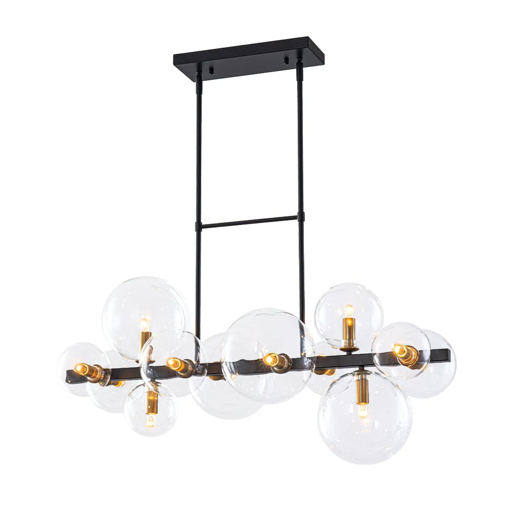 12-Light Black Brass Sputnik Glass Bubble Linear Island Pendant - Image 6