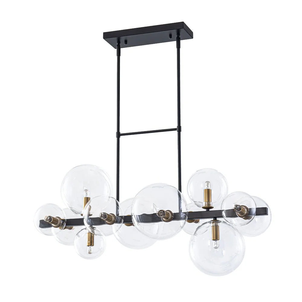 12-Light Black Brass Sputnik Glass Bubble Linear Island Pendant - Image 7