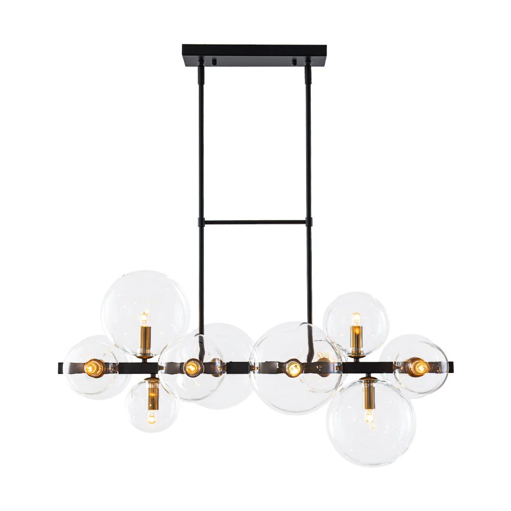 12-Light Black Brass Sputnik Glass Bubble Linear Island Pendant - Image 8