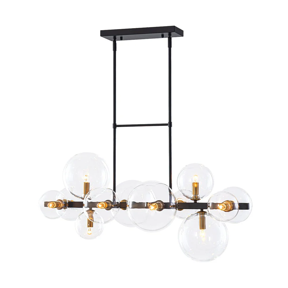 12-Light Black Brass Sputnik Glass Bubble Linear Island Pendant - Image 9