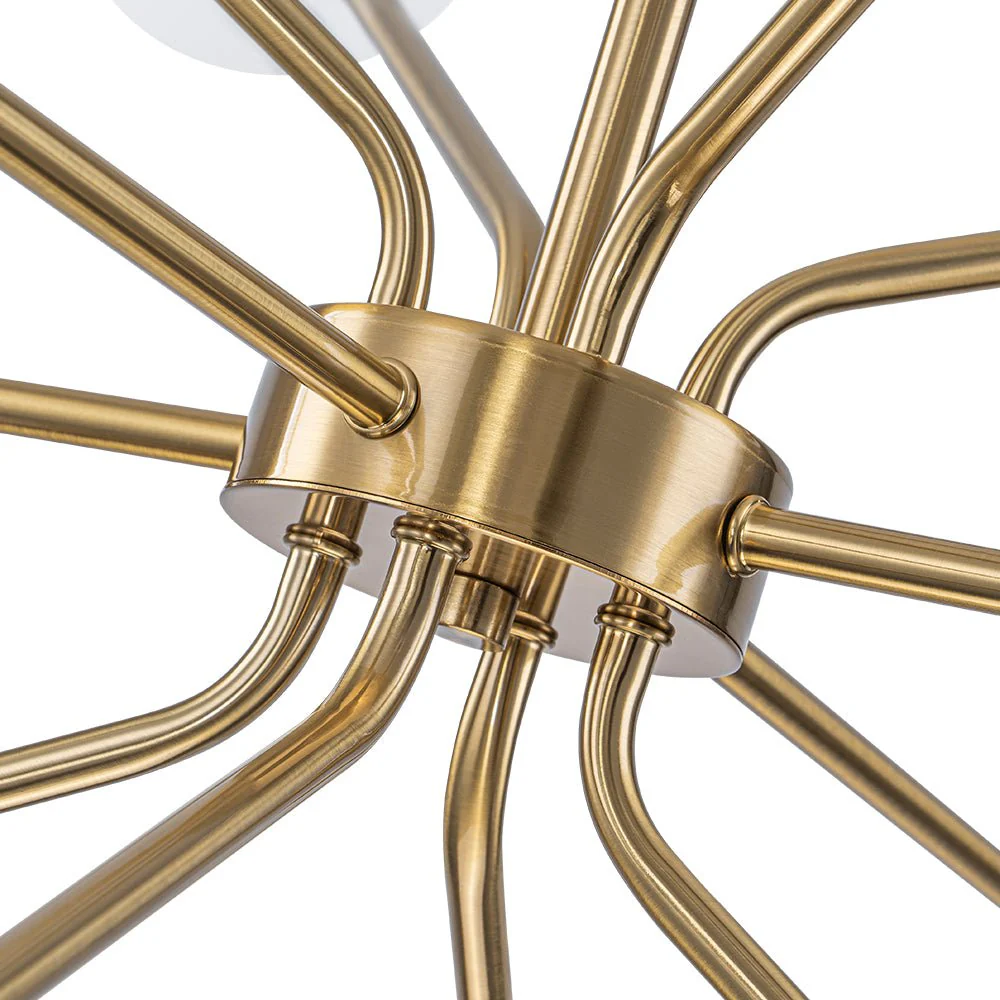 12-Light Brass Firework Opal Glass Globe Sputnik Chandelier - Image 15