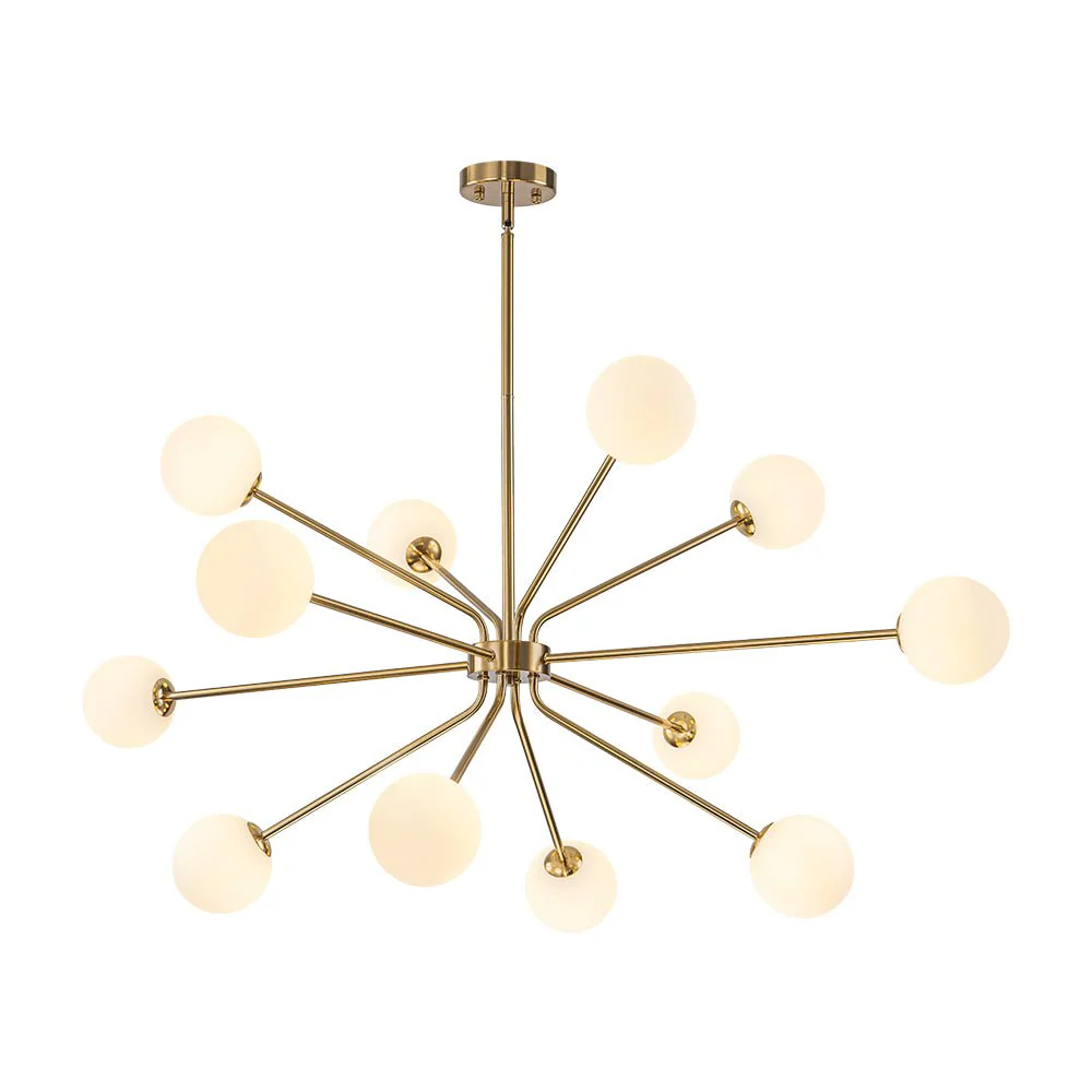 12-Light Brass Firework Opal Glass Globe Sputnik Chandelier - Image 3