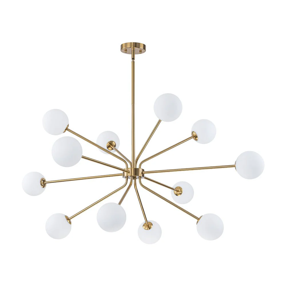 12-Light Brass Firework Opal Glass Globe Sputnik Chandelier - Image 4