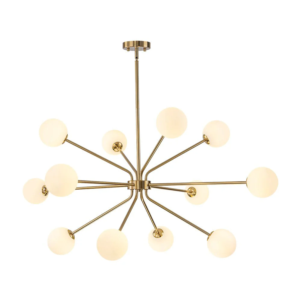 12-Light Brass Firework Opal Glass Globe Sputnik Chandelier - Image 5