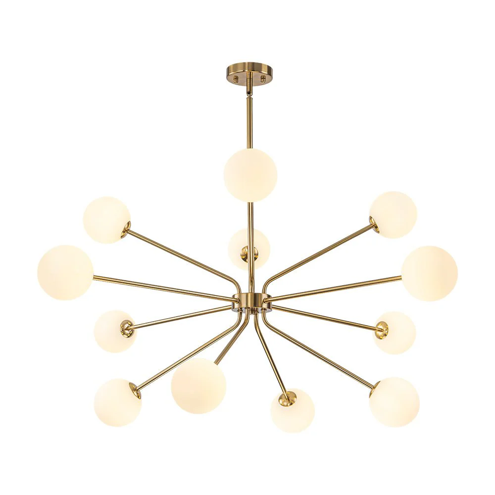 12-Light Brass Firework Opal Glass Globe Sputnik Chandelier - Image 6