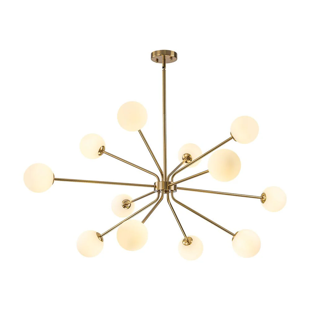 12-Light Brass Firework Opal Glass Globe Sputnik Chandelier - Image 7