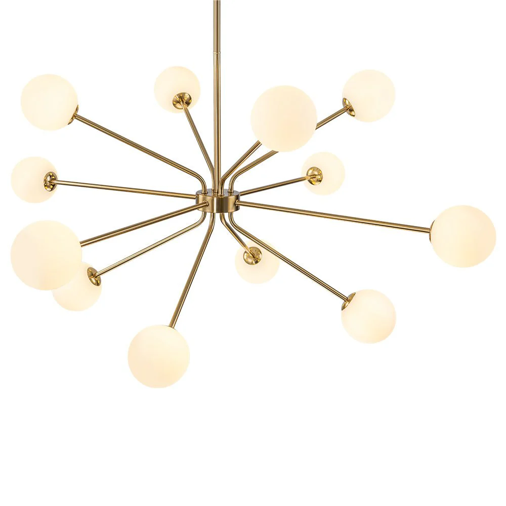 12-Light Brass Firework Opal Glass Globe Sputnik Chandelier - Image 8