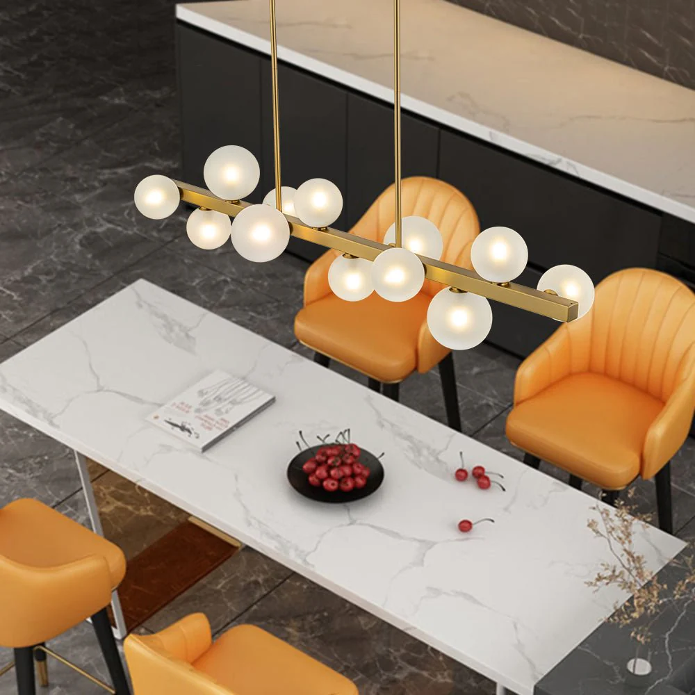 12-Light Brass Frosted Glass Bubble Linear Chandelier - Image 2