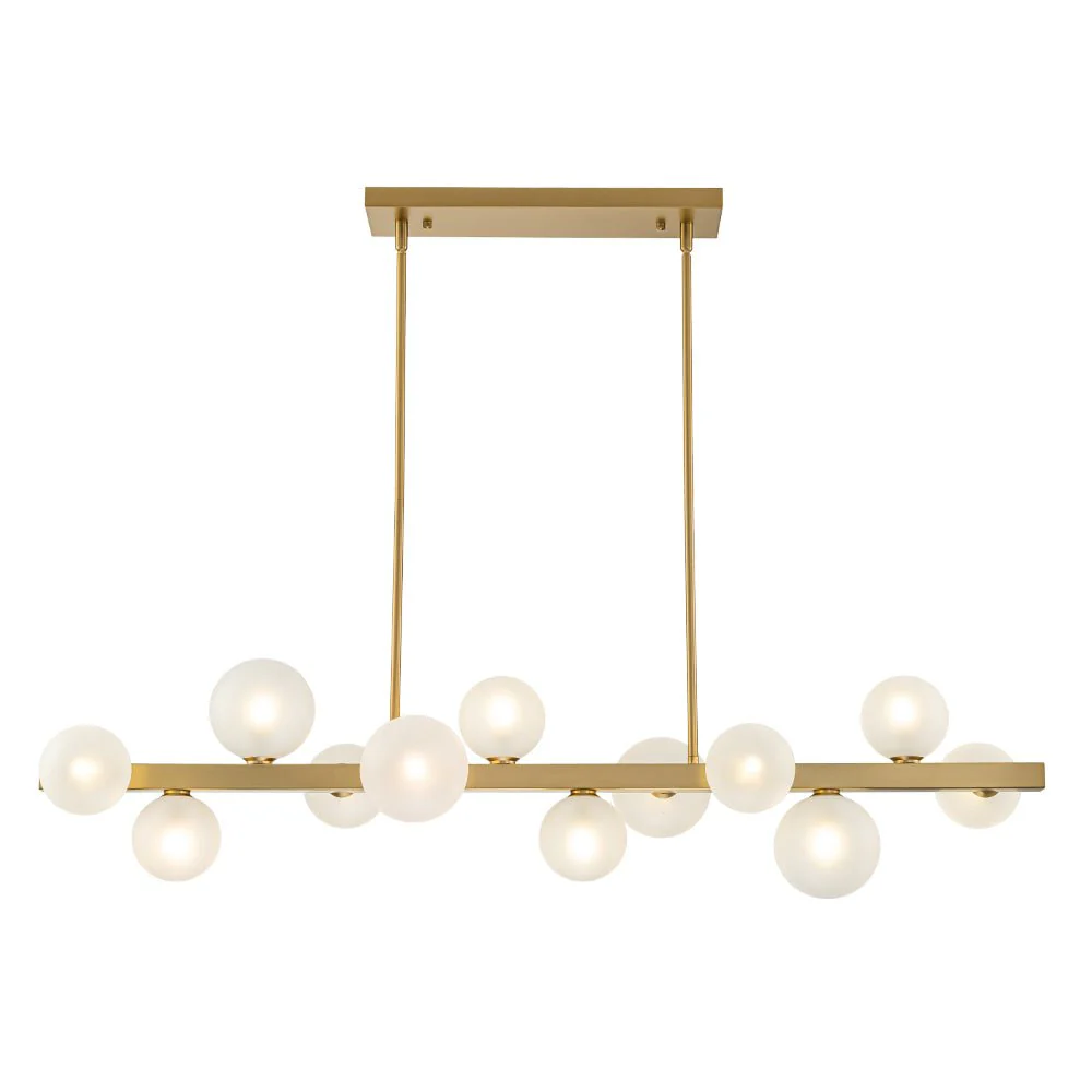 12-Light Brass Frosted Glass Bubble Linear Chandelier - Image 3