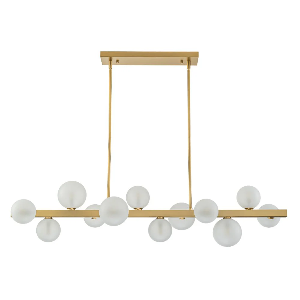 12-Light Brass Frosted Glass Bubble Linear Chandelier - Image 4