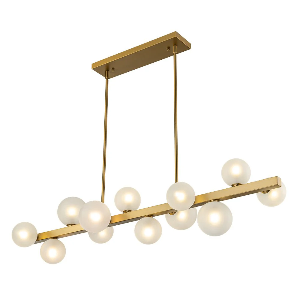 12-Light Brass Frosted Glass Bubble Linear Chandelier - Image 5