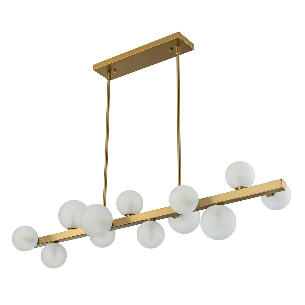 12-Light Brass Frosted Glass Bubble Linear Chandelier - Image 6