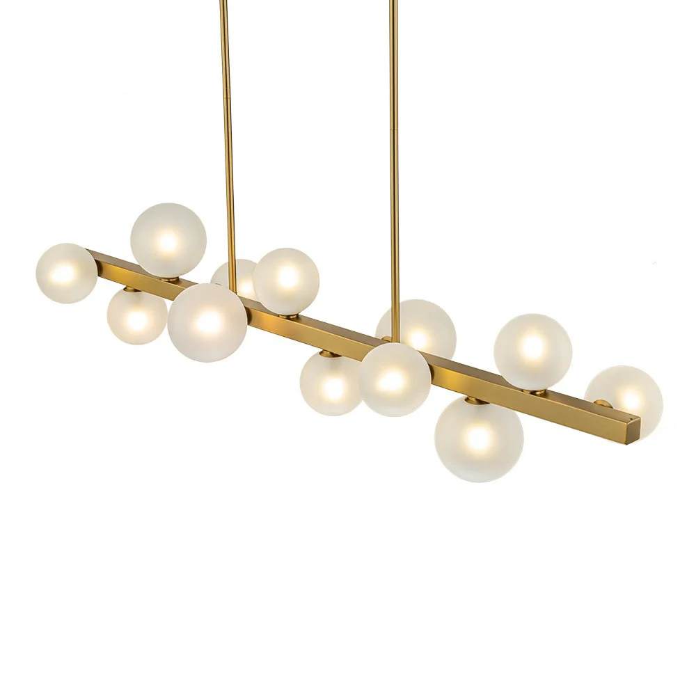 12-Light Brass Frosted Glass Bubble Linear Chandelier - Image 7