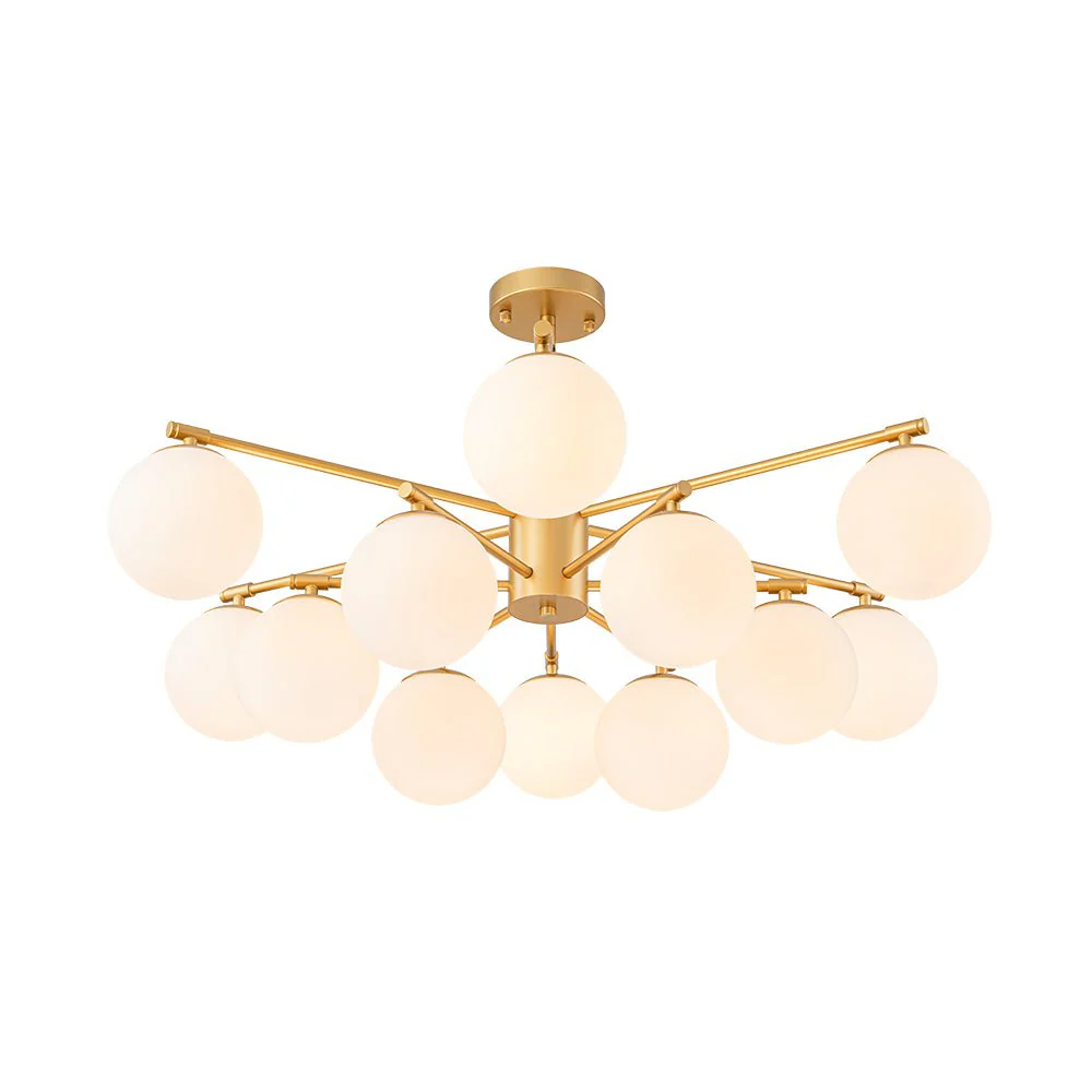 12-Light Brass Tiered Opal Glass Bubble Semi Flush Chandelier - Image 3