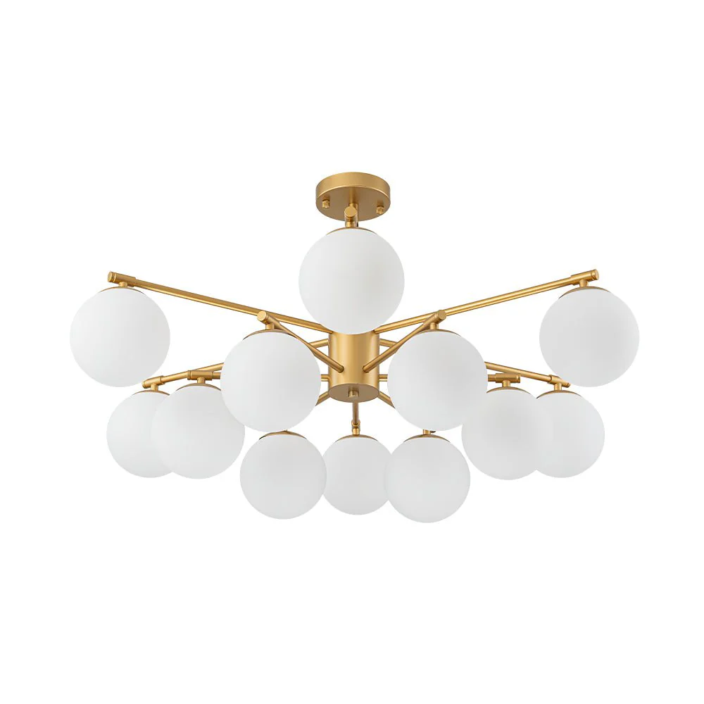 12-Light Brass Tiered Opal Glass Bubble Semi Flush Chandelier - Image 4