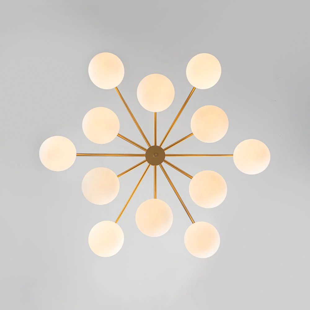 12-Light Brass Tiered Opal Glass Bubble Semi Flush Chandelier - Image 5