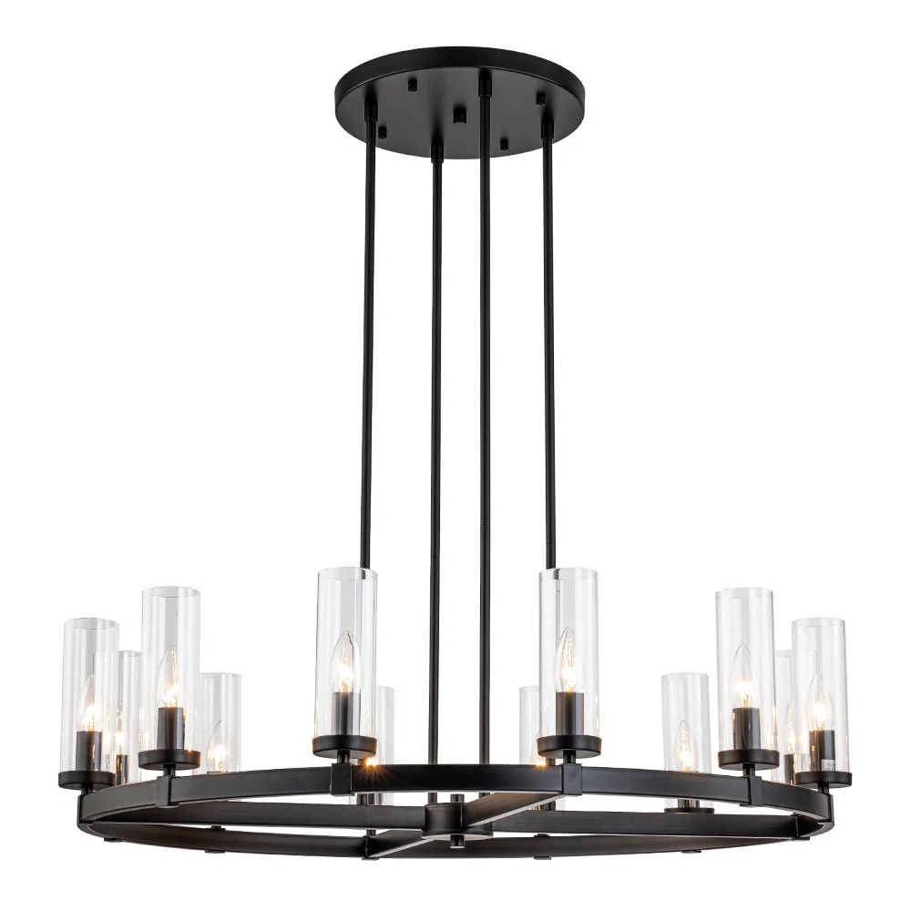 12-Light Clear Glass Shade Wagon Wheel Chandelier - Image 11