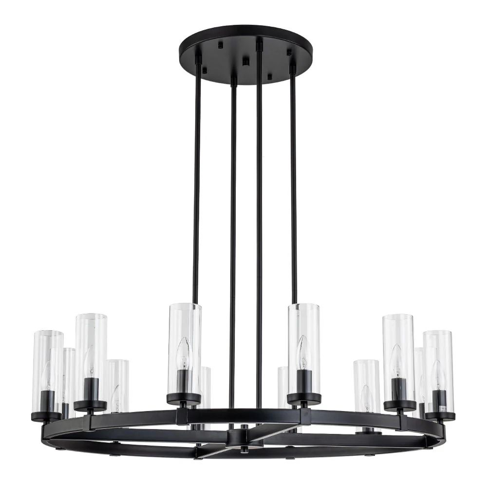 12-Light Clear Glass Shade Wagon Wheel Chandelier - Image 12