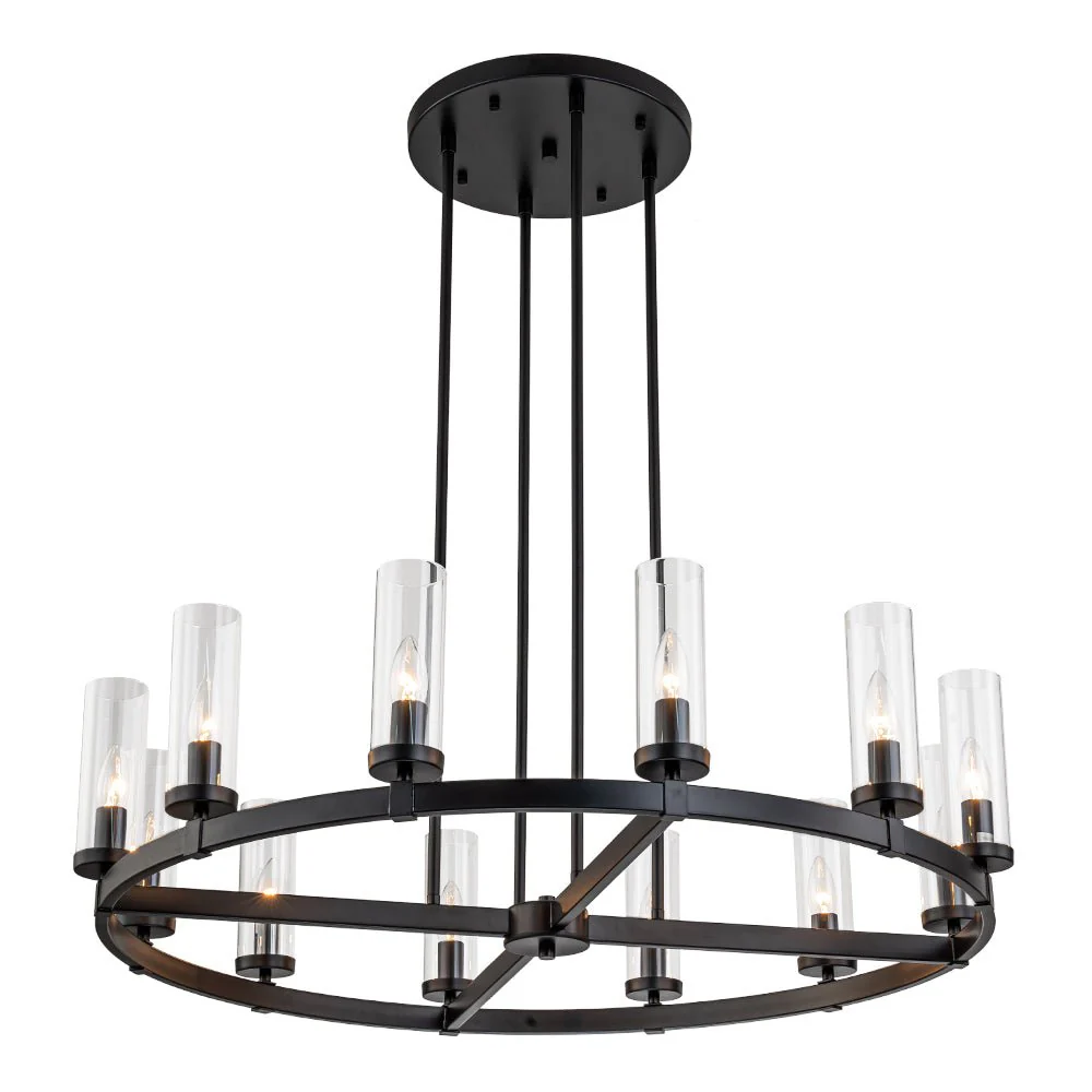 12-Light Clear Glass Shade Wagon Wheel Chandelier - Image 13
