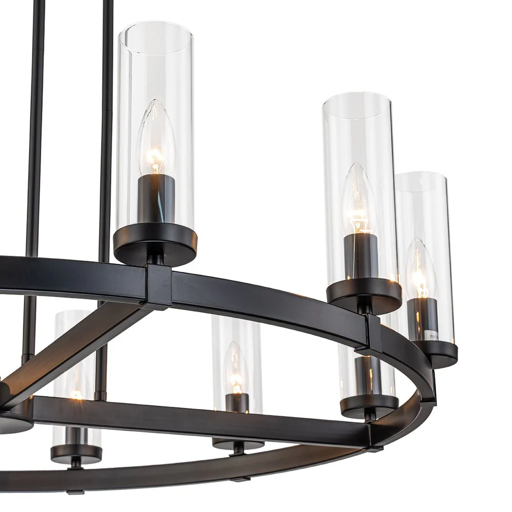12-Light Clear Glass Shade Wagon Wheel Chandelier - Image 14