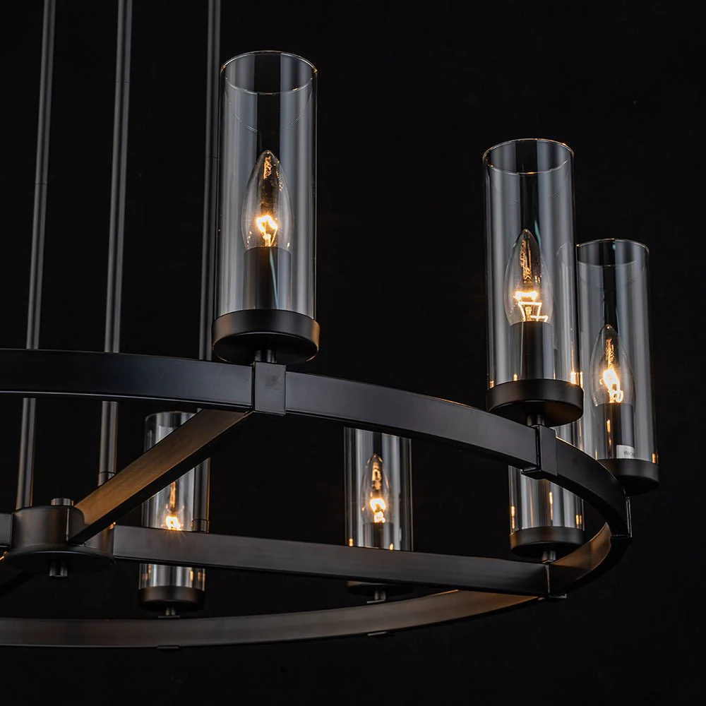 12-Light Clear Glass Shade Wagon Wheel Chandelier - Image 15