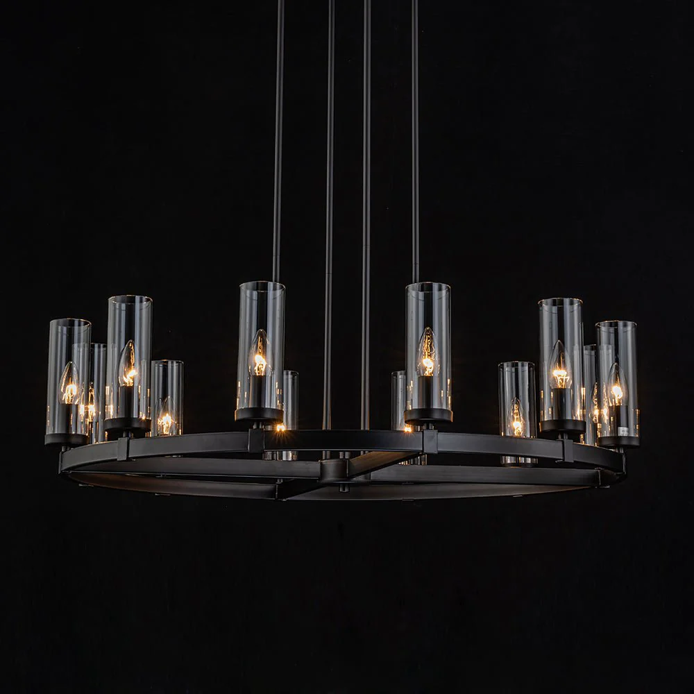 12-Light Clear Glass Shade Wagon Wheel Chandelier - Image 16