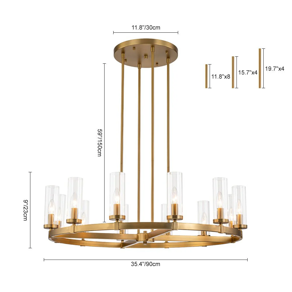 12-Light Clear Glass Shade Wagon Wheel Chandelier - Image 18
