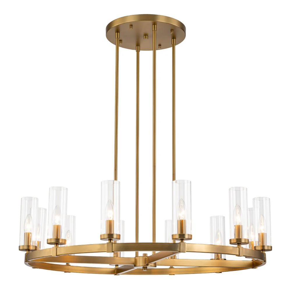 12-Light Clear Glass Shade Wagon Wheel Chandelier - Image 4
