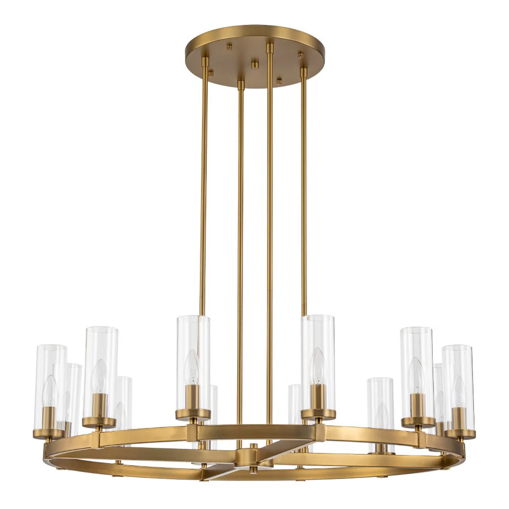 12-Light Clear Glass Shade Wagon Wheel Chandelier - Image 5