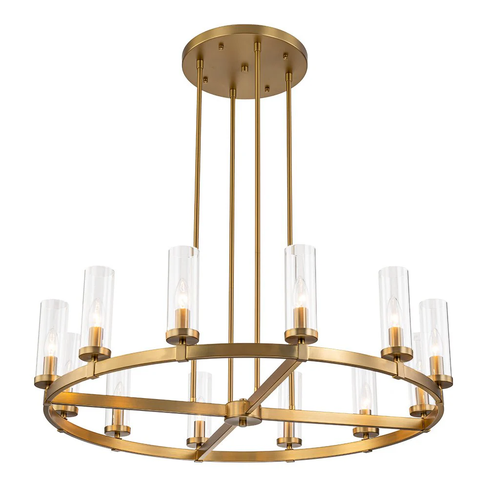 12-Light Clear Glass Shade Wagon Wheel Chandelier - Image 6