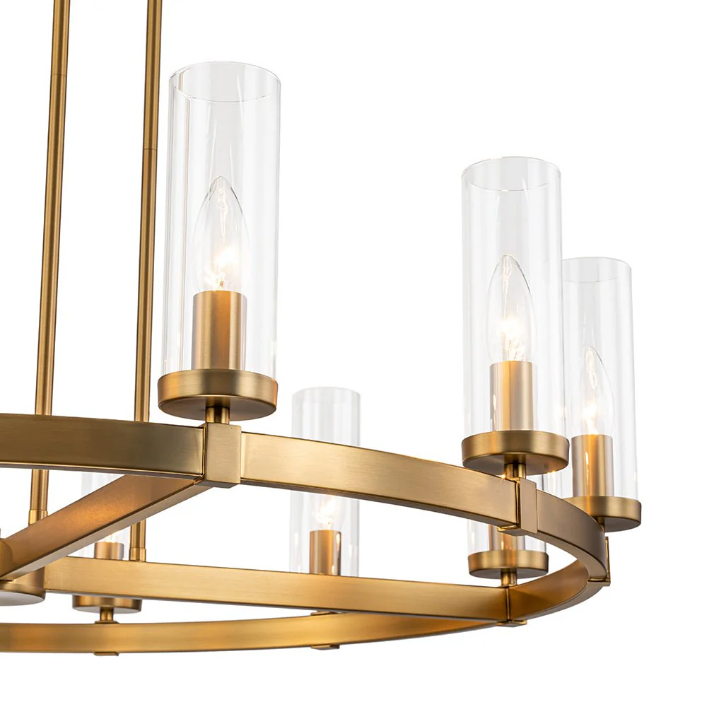 12-Light Clear Glass Shade Wagon Wheel Chandelier - Image 7