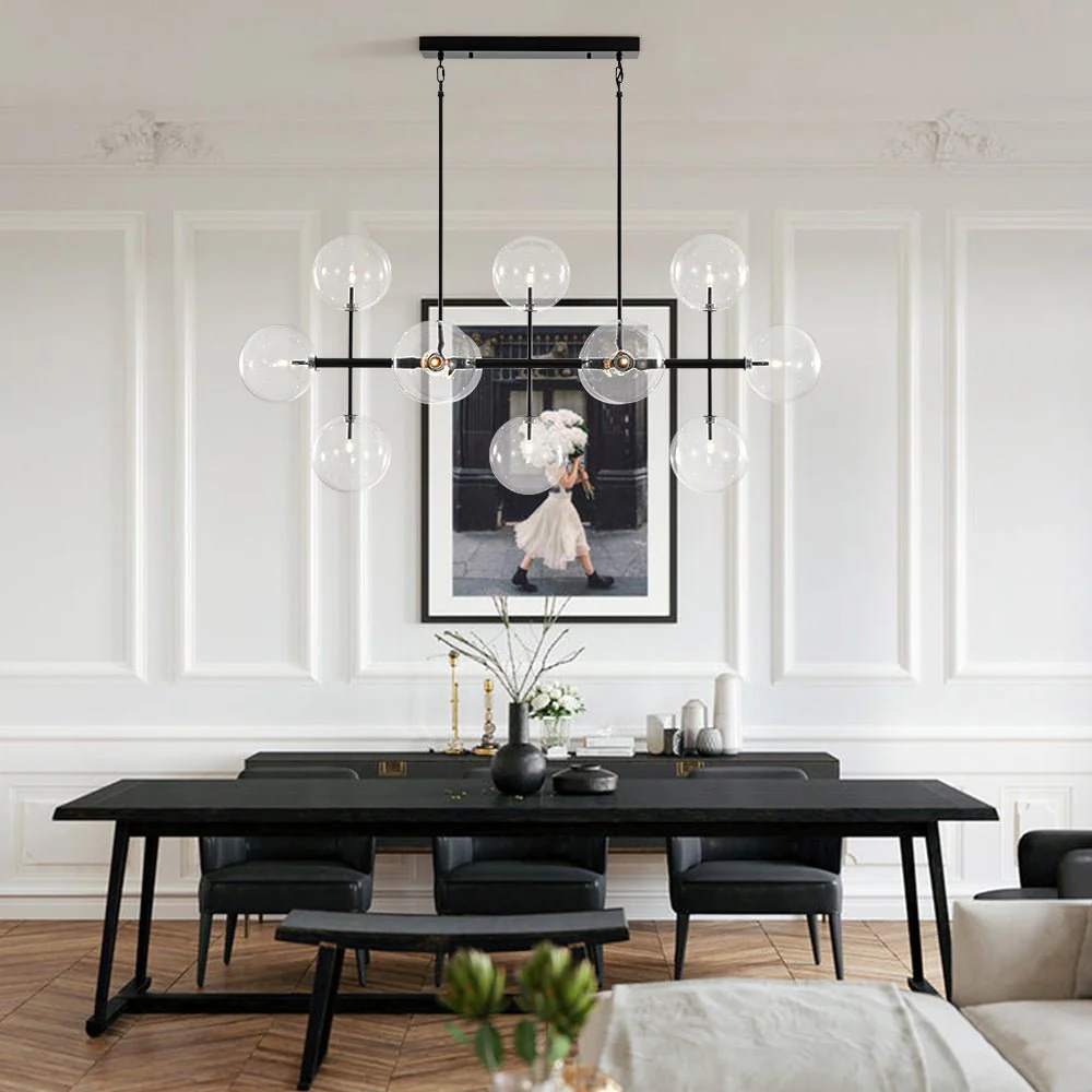 12-Light Sputnik Glass Globe Bubble Linear Island Chandelier - Image 2