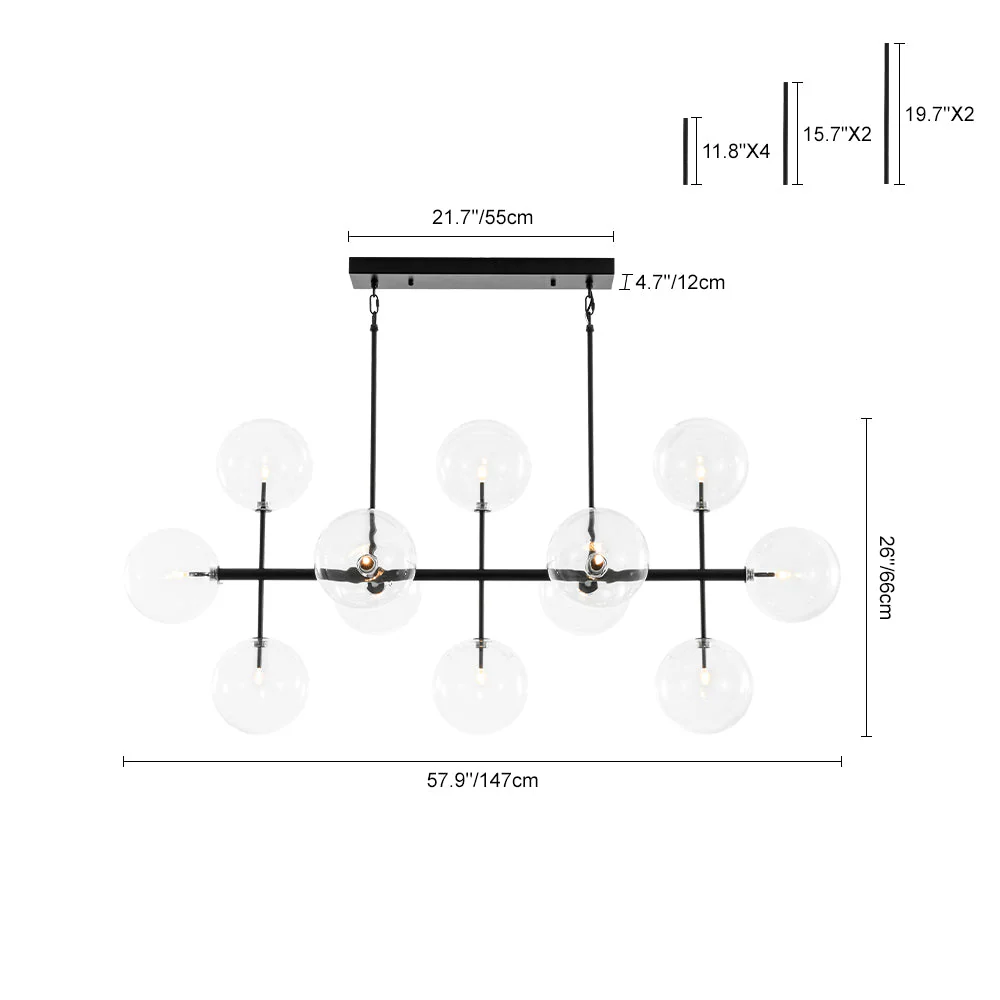 12-Light Sputnik Glass Globe Bubble Linear Island Chandelier - Image 4