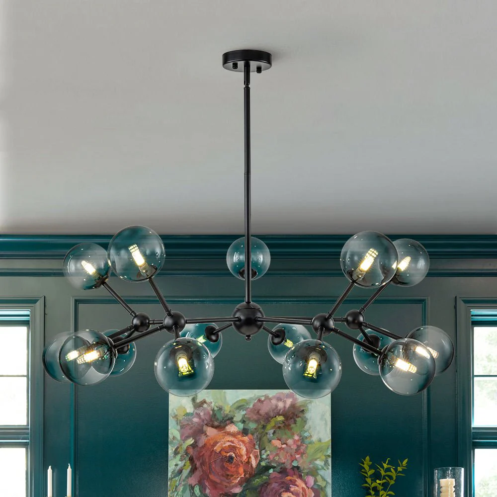 15-Light Blue Glass Globe Bubble Sputnik Branch Chandelier - Image 3