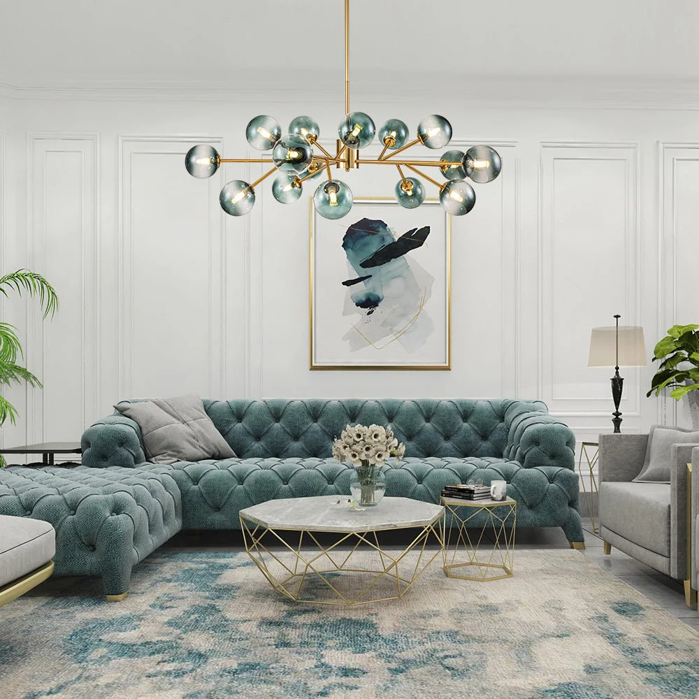 15-Light Branch Blue Glass Globe Bubble Chandelier - Image 3
