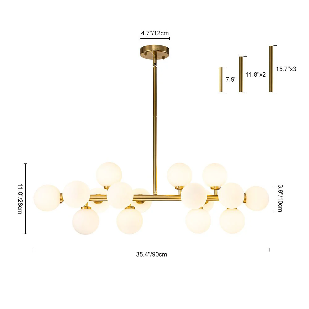 16-Light Milky White Glass Globe Linear Sputnik Chandelier - Image 15