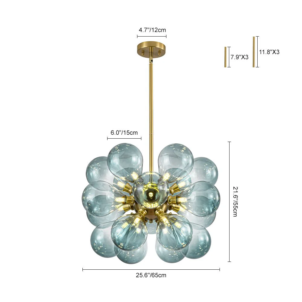 18-Light Cluster Gradual Blue Glass Globe Bubble Chandelier - Image 10