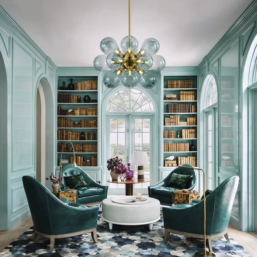 18-Light Cluster Gradual Blue Glass Globe Bubble Chandelier - Image 3