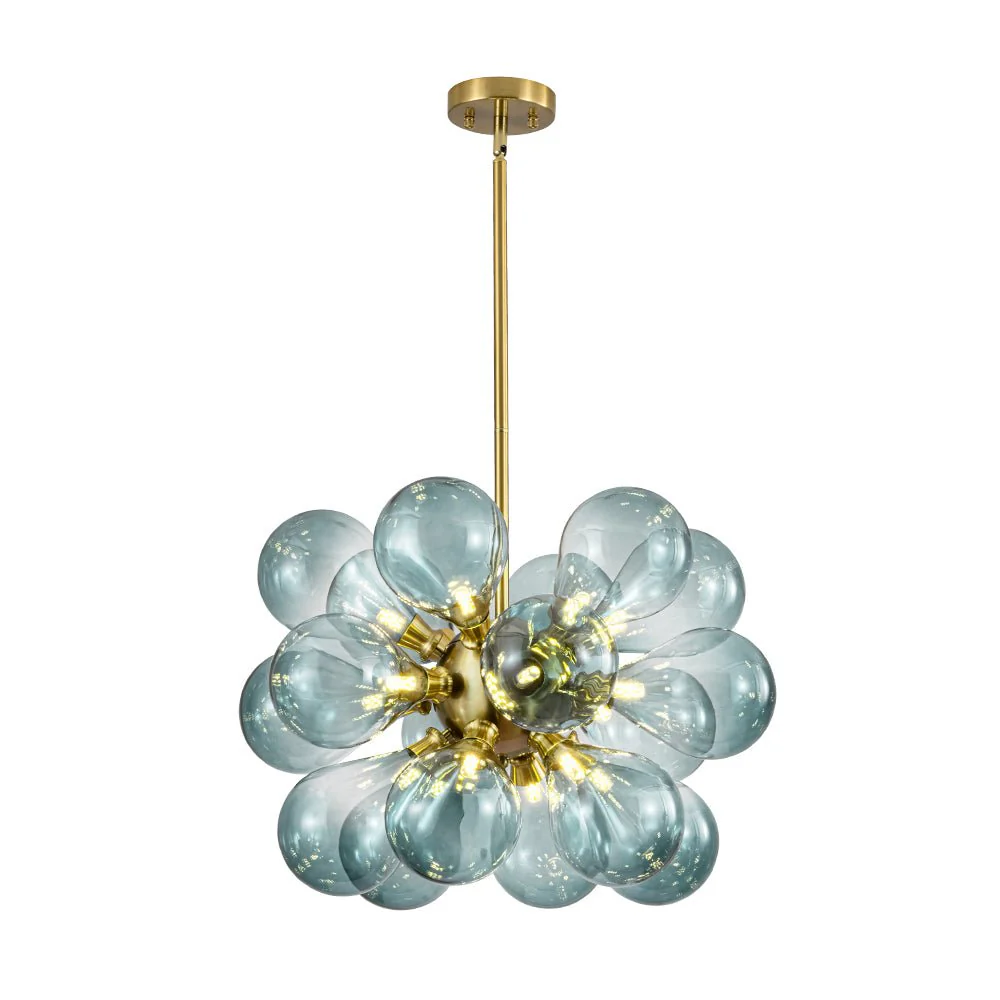 18-Light Cluster Gradual Blue Glass Globe Bubble Chandelier - Image 6