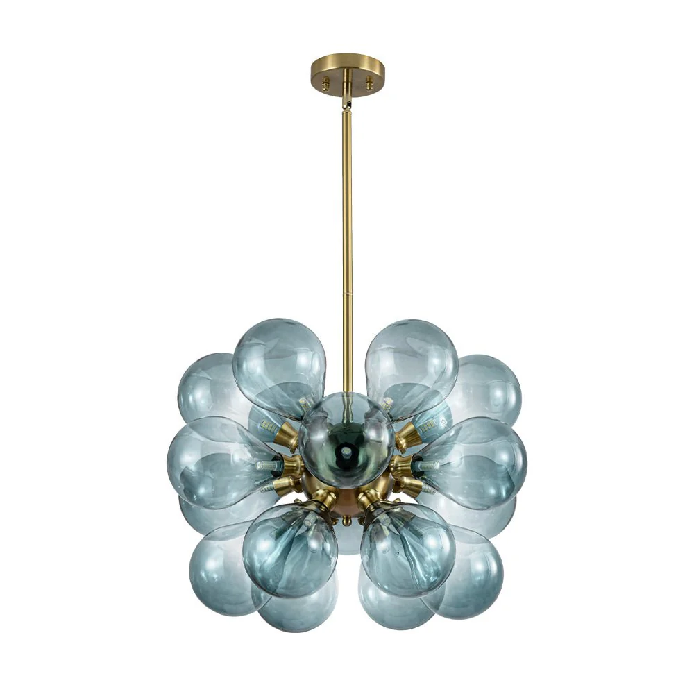 18-Light Cluster Gradual Blue Glass Globe Bubble Chandelier - Image 7