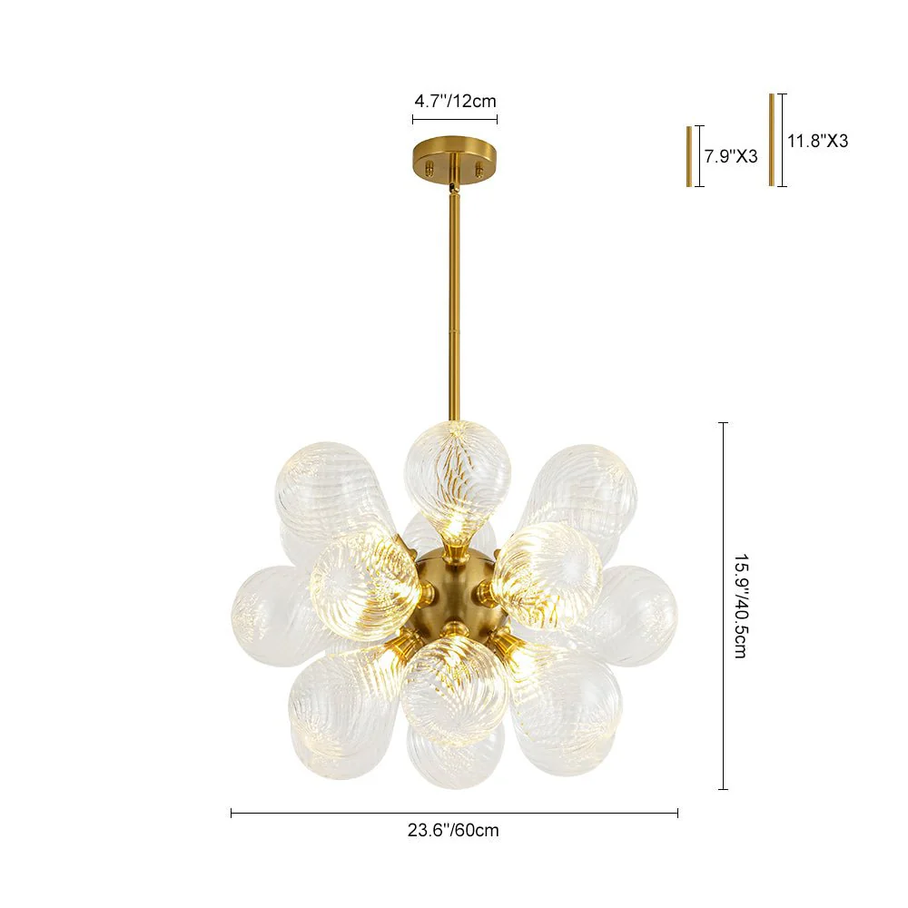 18-Light Cluster Ribbed Glass Globe Bubble Chandelier - Image 5