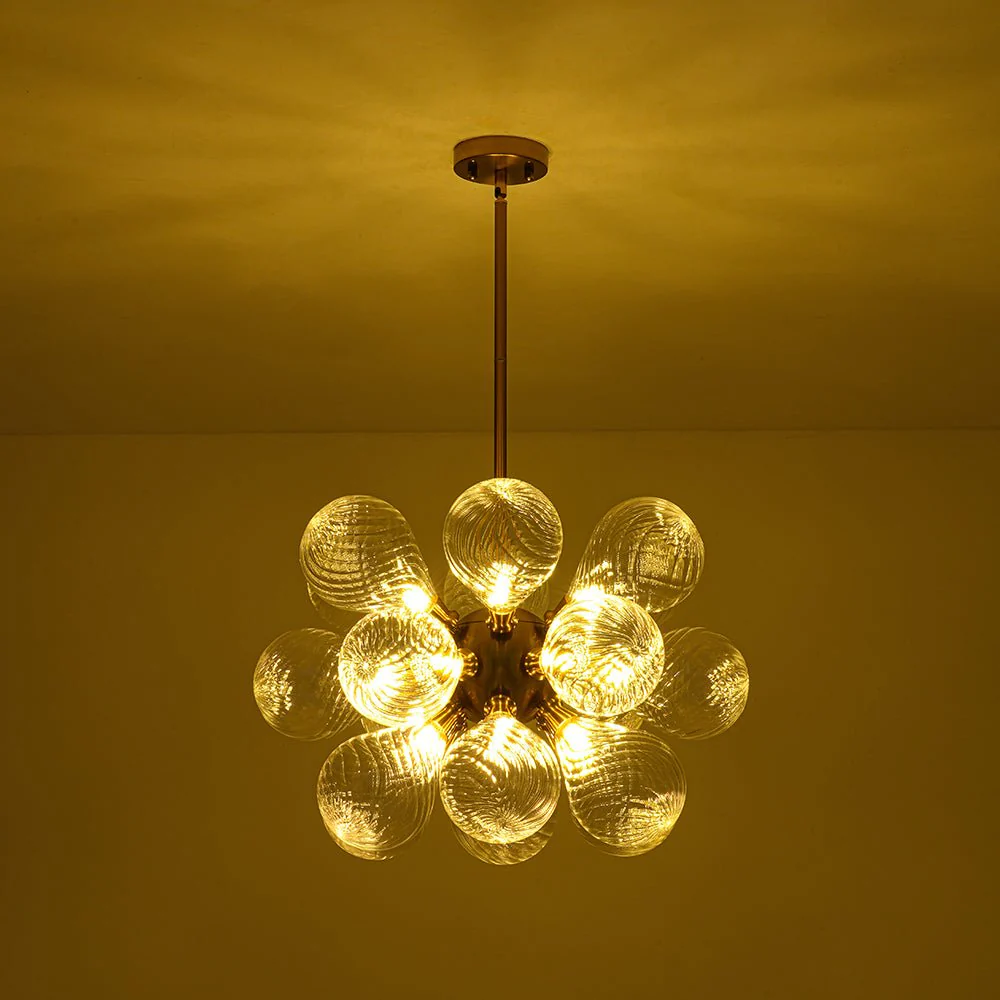 18-Light Cluster Ribbed Glass Globe Bubble Chandelier - Image 7