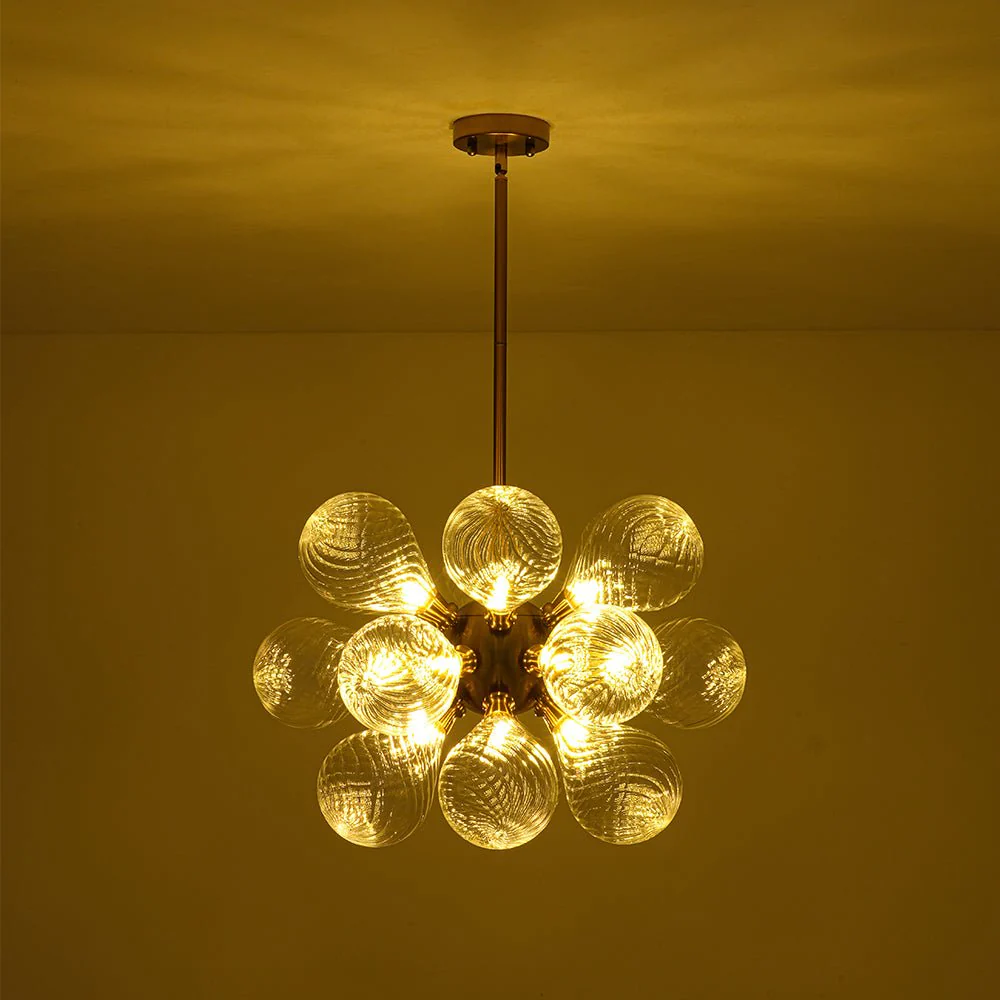 18-Light Cluster Ribbed Glass Globe Bubble Chandelier - Image 8