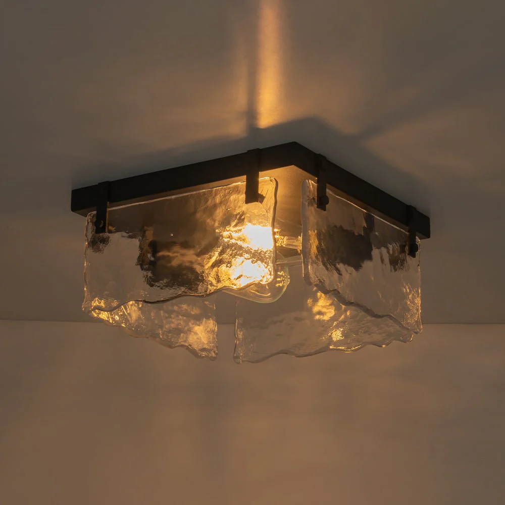 2-Light Clear Textured Glass Square Flush Mount - Image 4