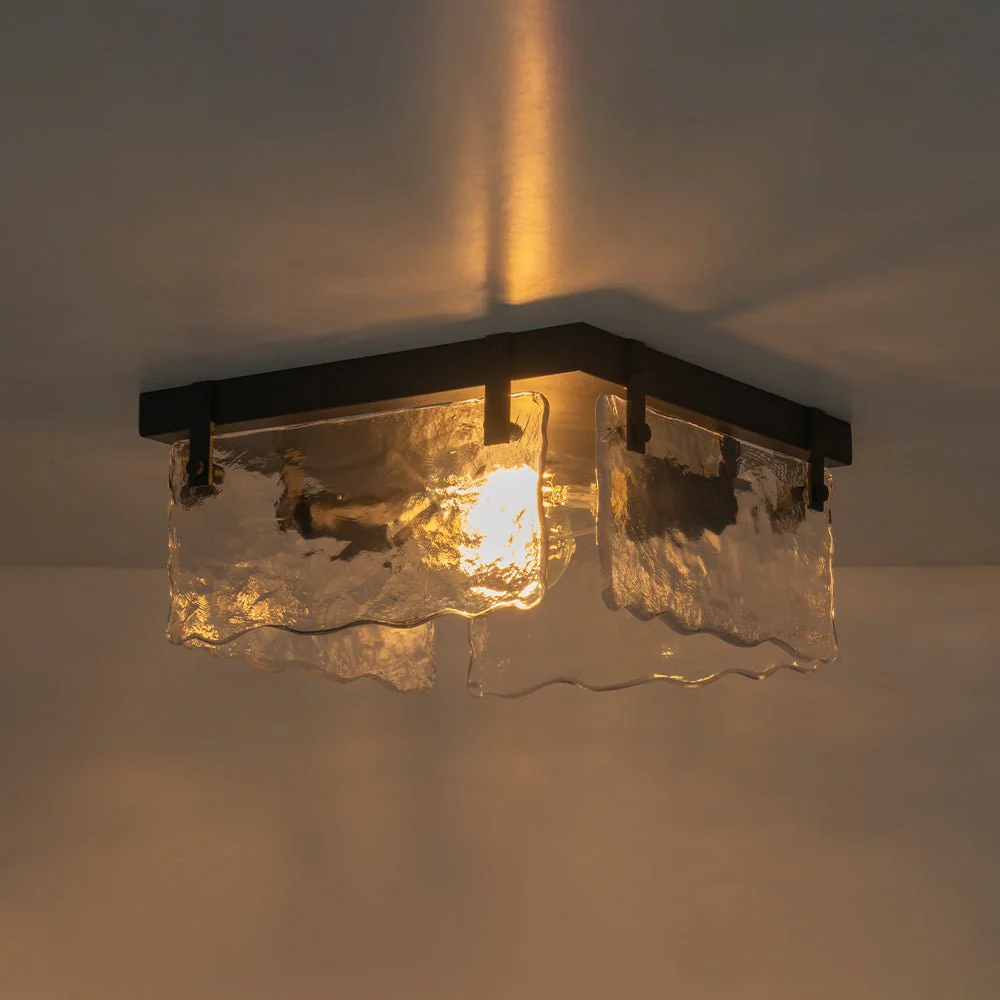 2-Light Clear Textured Glass Square Flush Mount - Image 5