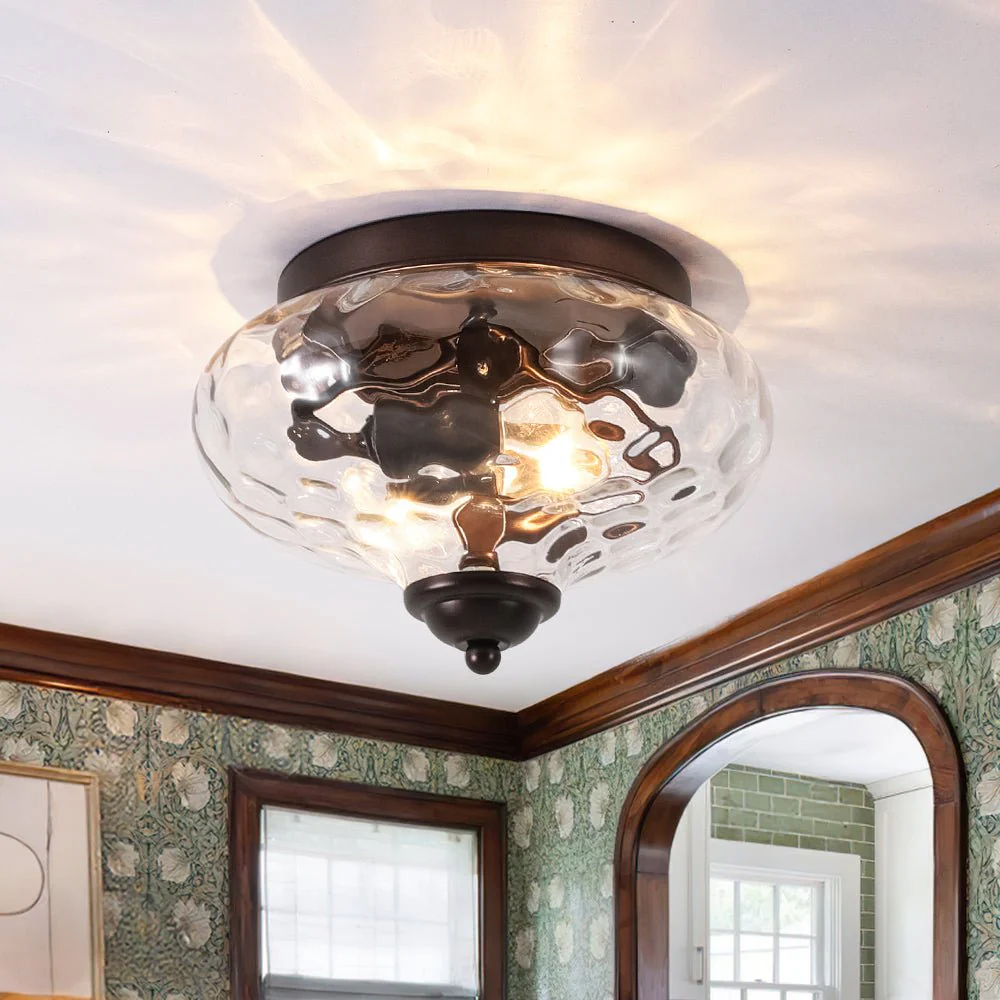 2-light Hammered Glass Flush Mount Ceiling Light - Image 3