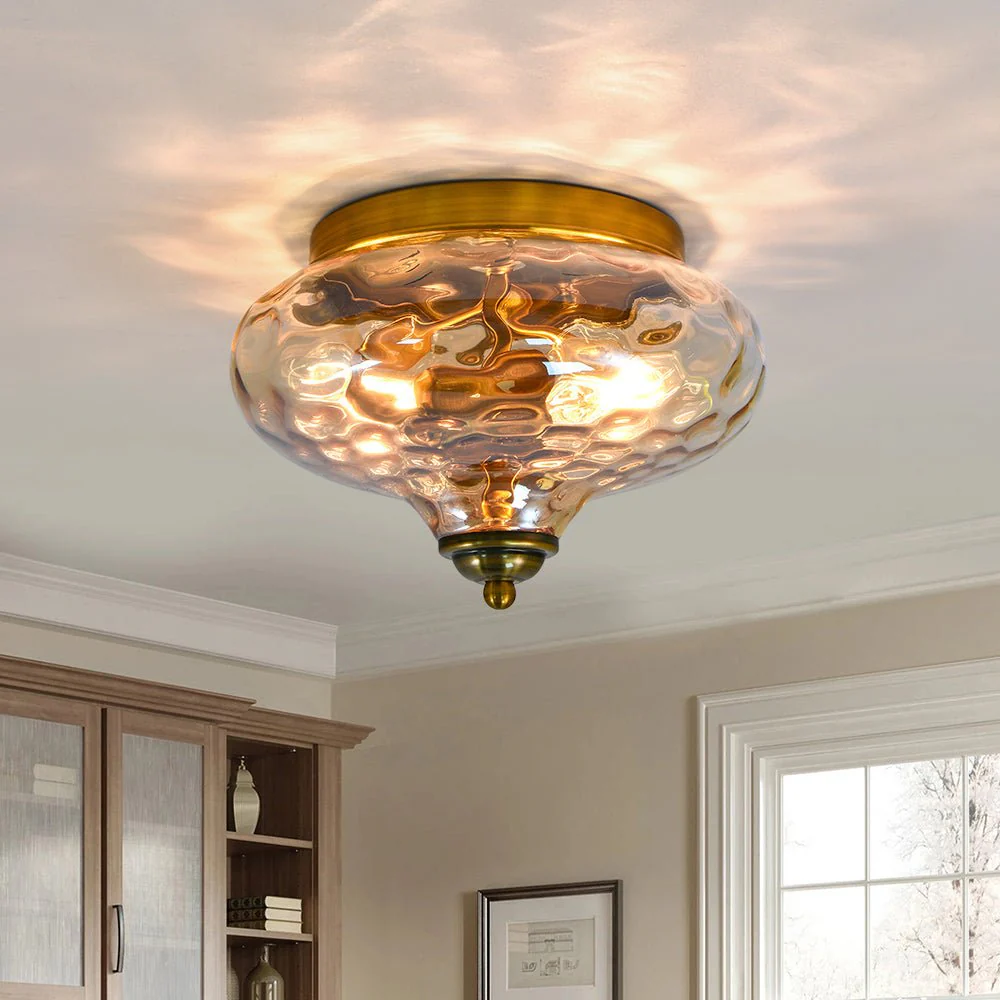 2-light Hammered Glass Flush Mount Ceiling Light - Image 6