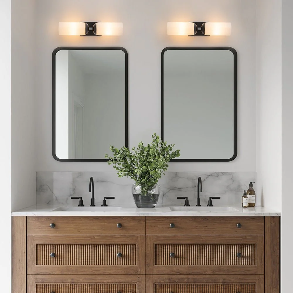 2-Light Milky White Glass Cylinder Vanity Wall Sconce - Image 2